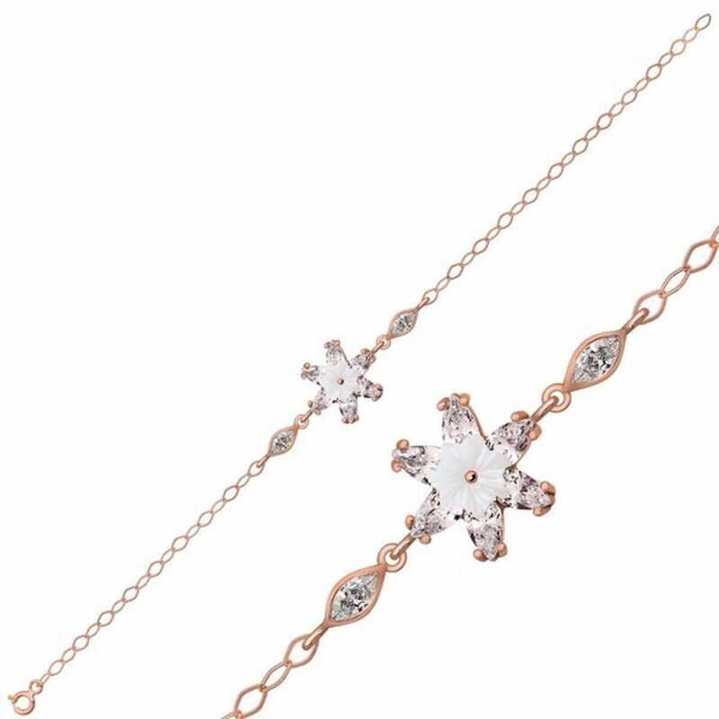 Silver Rose White Lotus Flower Bracelet