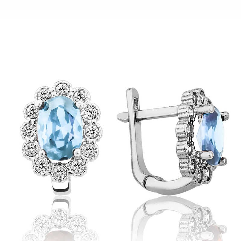 Silver Turquoise Flower Patterned J Women's Earrings