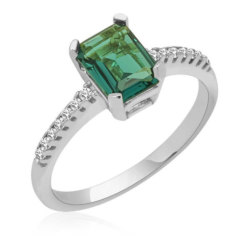 Silver Green Baguette Stone Women's Ring