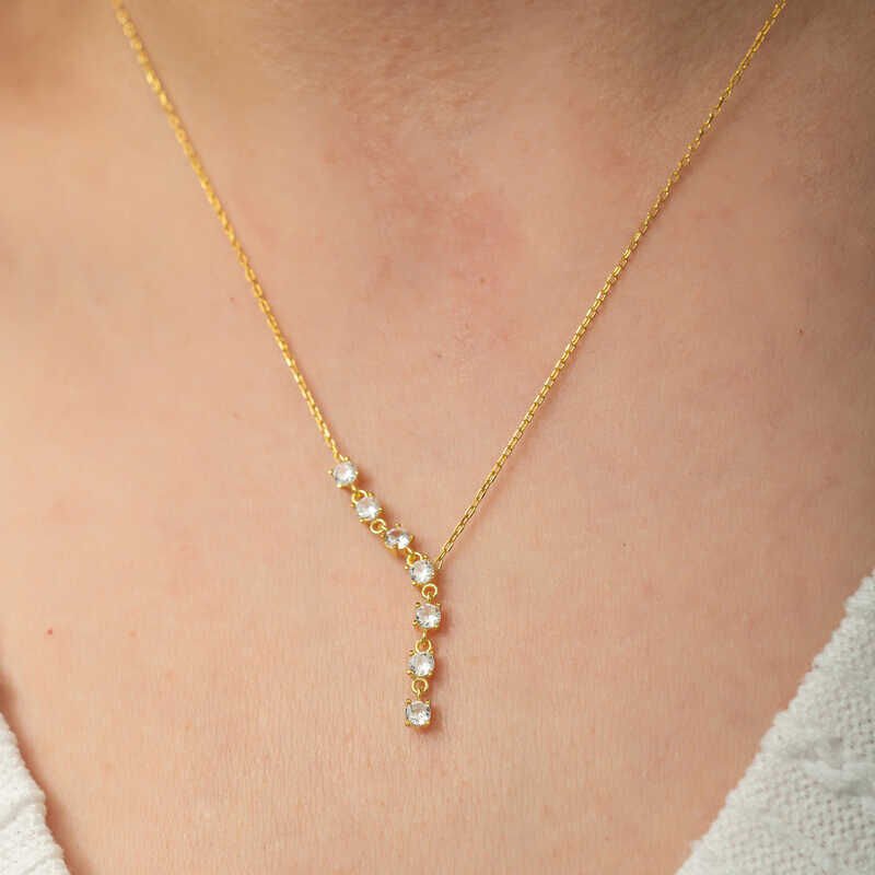 Silver Zircon Row Stone Gold Women's Necklace