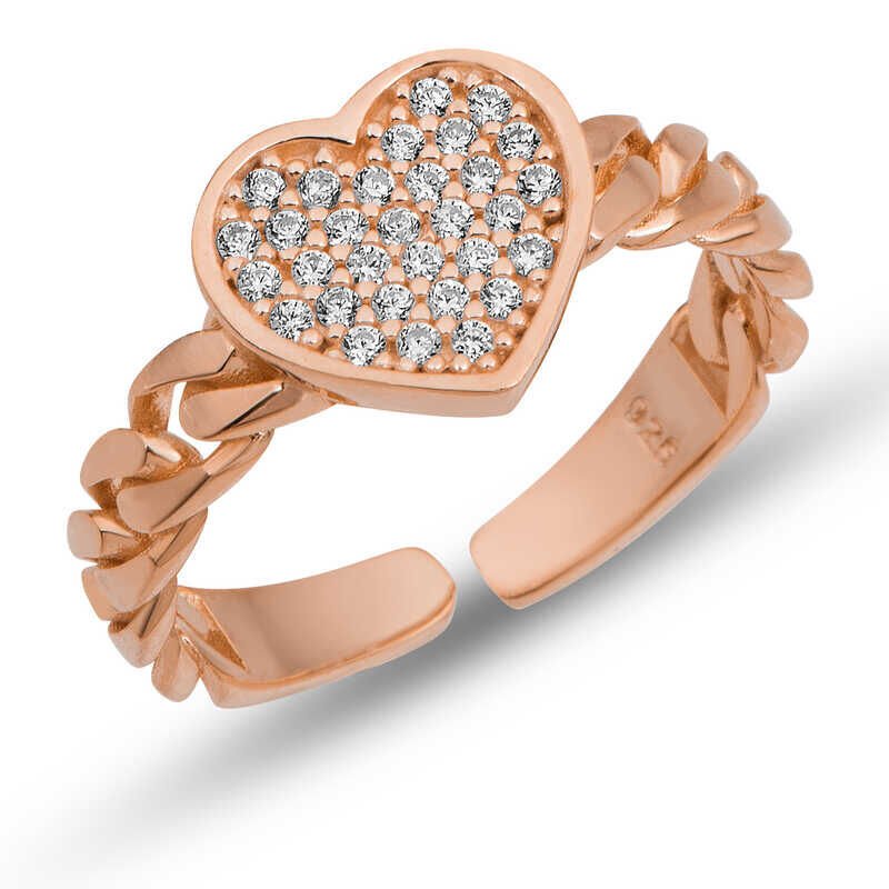 Silver Adjustable Rose Heart Women's Ring