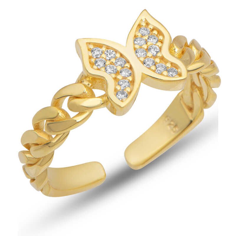 Silver Adjustable Gold Butterfly Women's Ring
