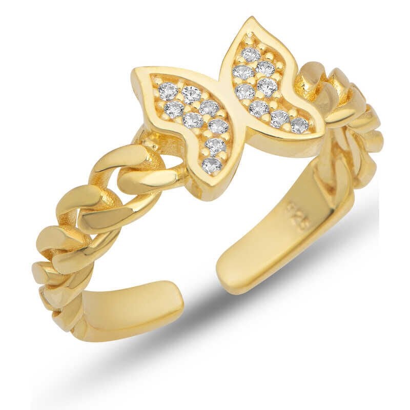 Silver Adjustable Gold Butterfly Women's Ring