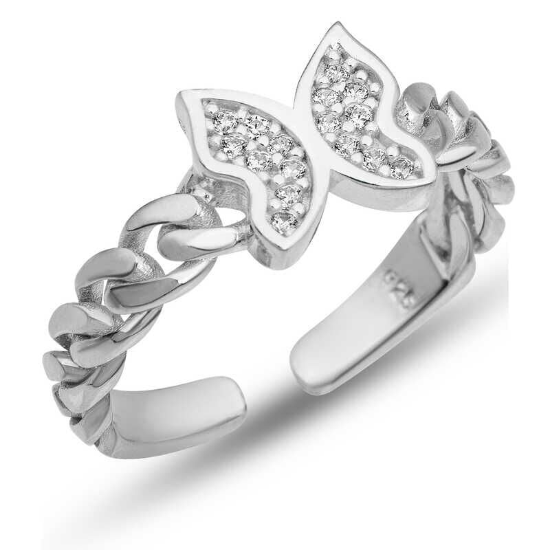 Silver Adjustable Butterfly Women's Ring