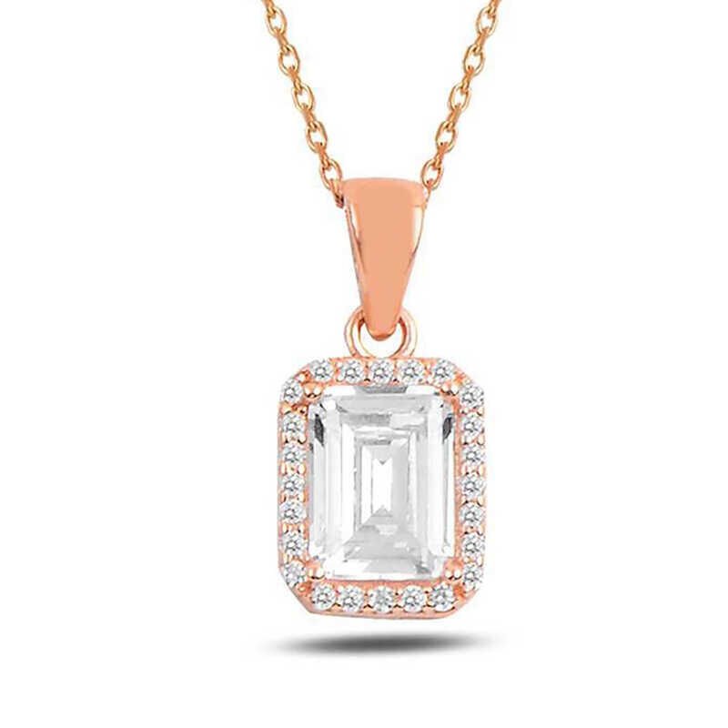 Silver Rose Baguette Stone Women's Necklace