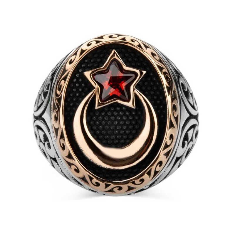 Silver Crescent Star Men's Ring