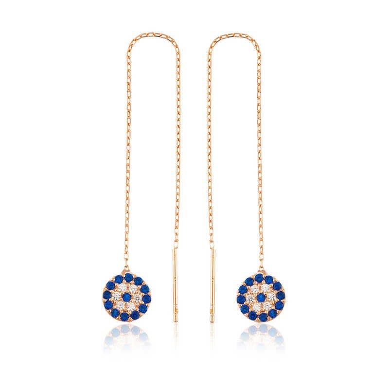 Silver Chain Evil Eye Earring