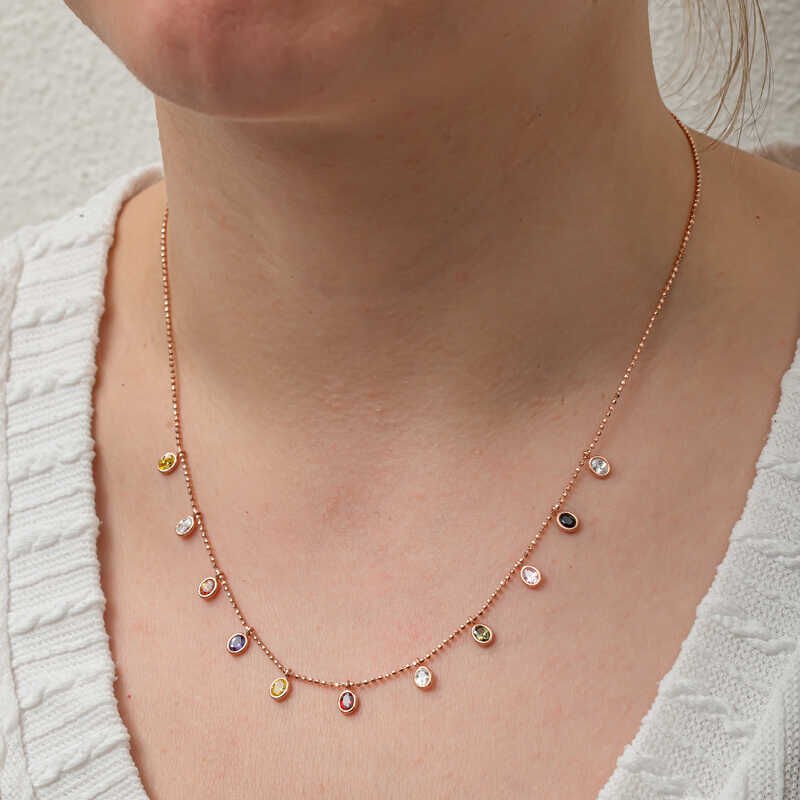 Silver Color Oval Stone Lucky Women's Necklace