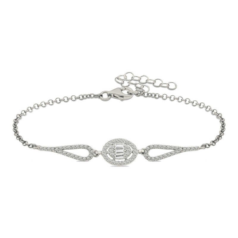 Pulsera baguette ovalada de plata y rodio