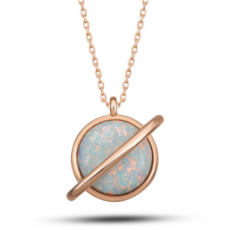 Silver Rose Opal Stone Planet Women's Necklace