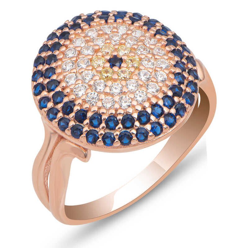 Silver Rose Round Evil Eye Women's Ring