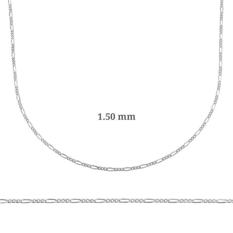 1.50 mm Silver Figaro Chain - 0.40 micron