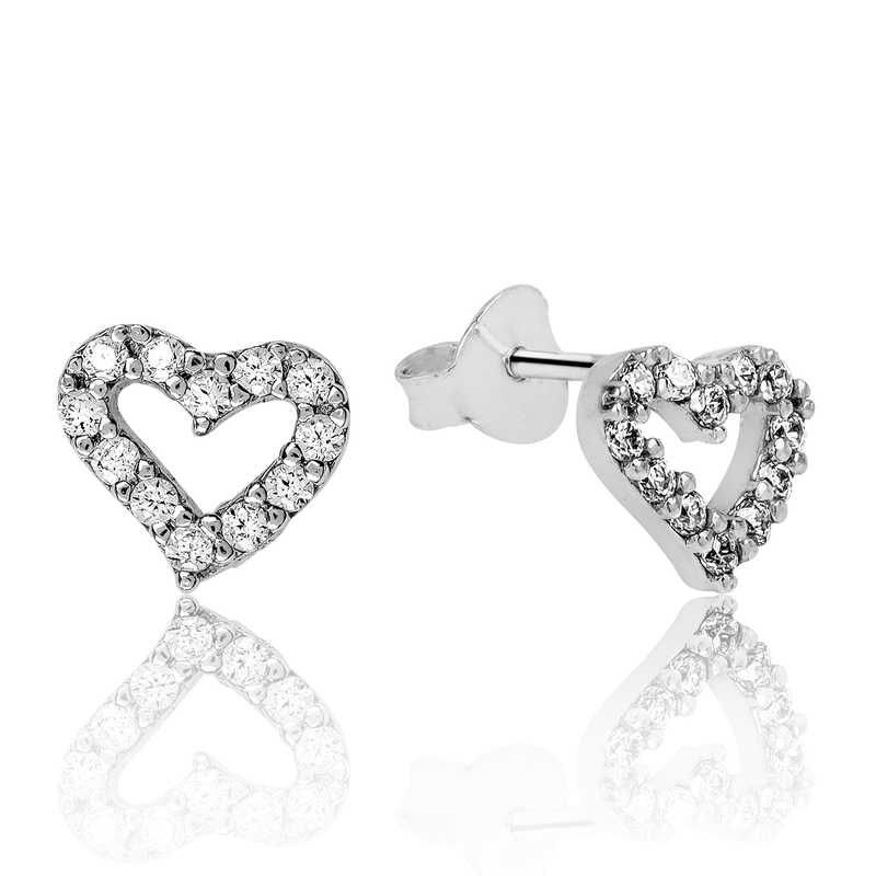 Silver White Heart Stud Earrings