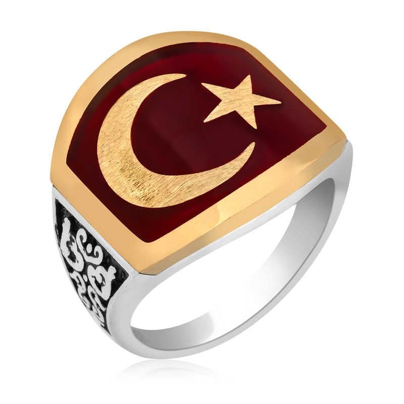 Silver Crescent Star Men's Ring
