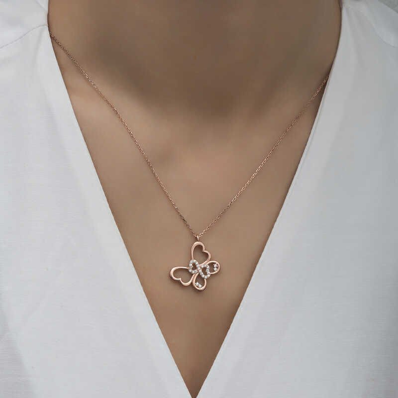 Silver Rose Infinity Butterfly Women's Necklace