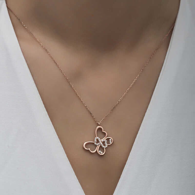 Silver Rose Infinity Butterfly Women's Necklace