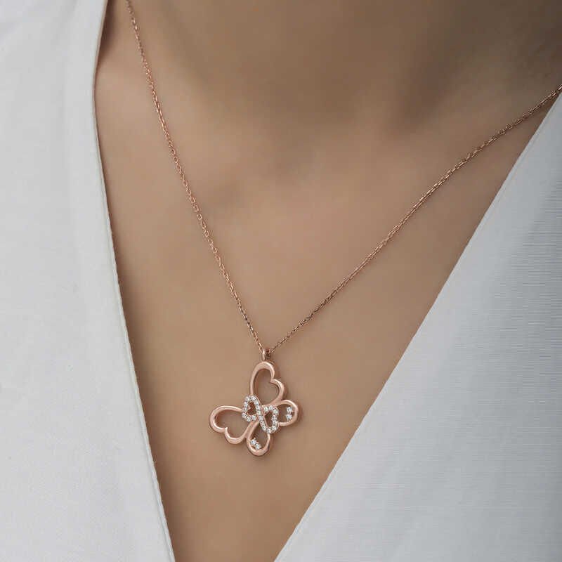 Silver Rose Infinity Butterfly Women's Necklace