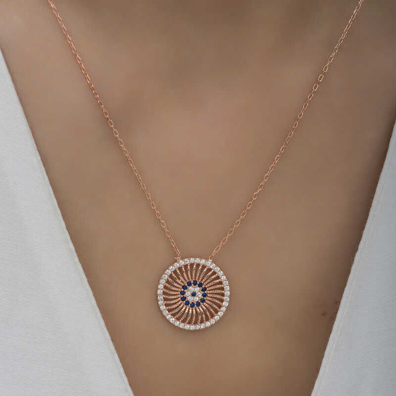 Silver Rose Evil Eye Women's Necklace