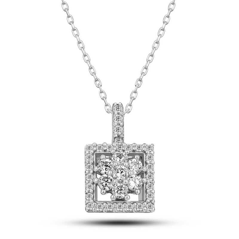 Silver Square Zircon Stone Women's Necklace