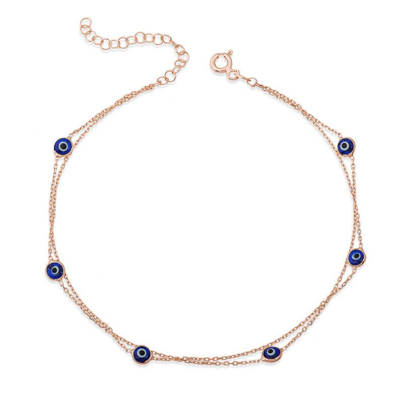 Silver Rose Double Chain Evil Eye Women's Bracelet