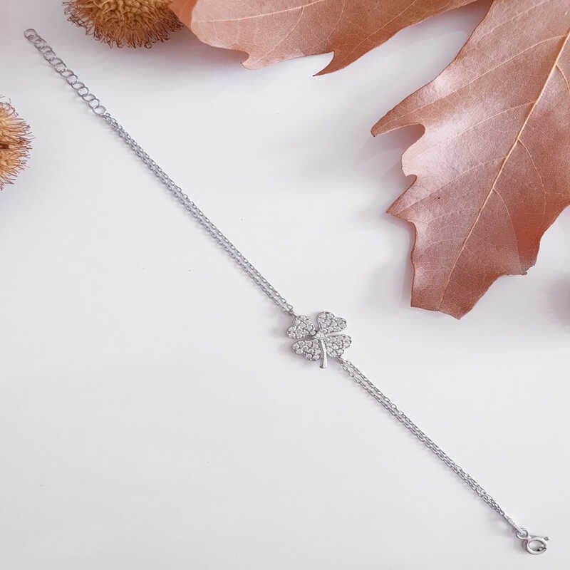Silver Heart Clover Women's Bracelet