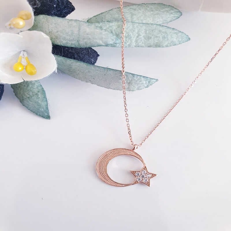 Silver Rose Moon Star Women's Necklace