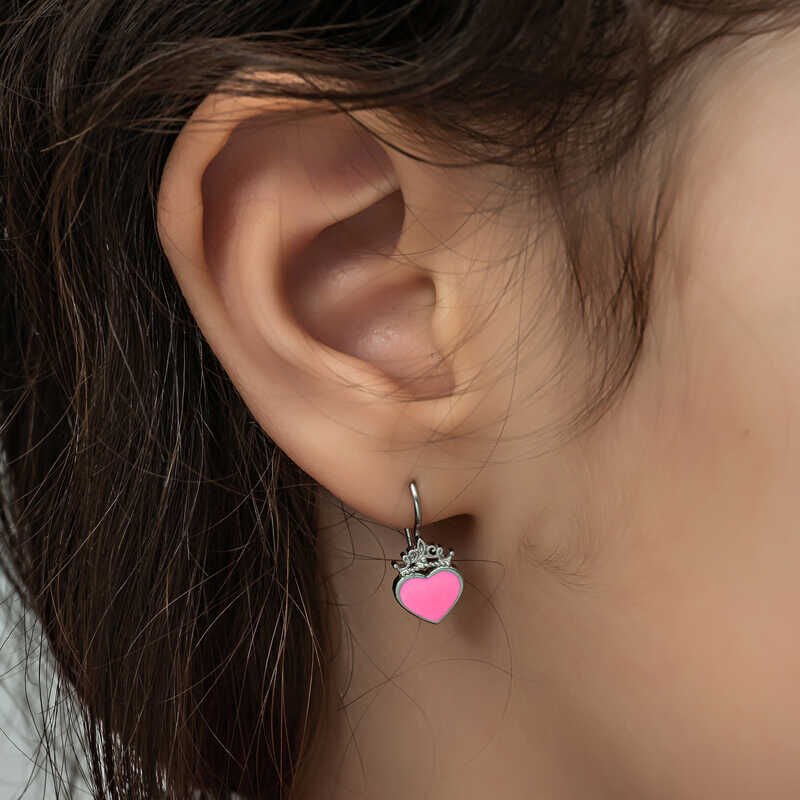 Silver Pink Heart Dangle Children's Earrings