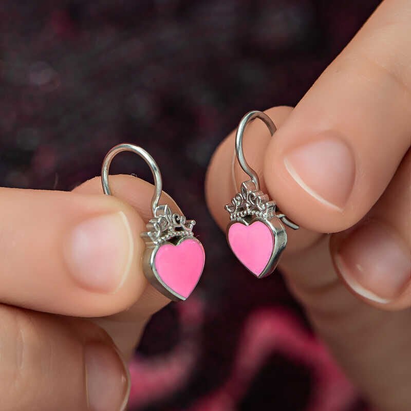 Silver Pink Heart Dangle Children's Earrings