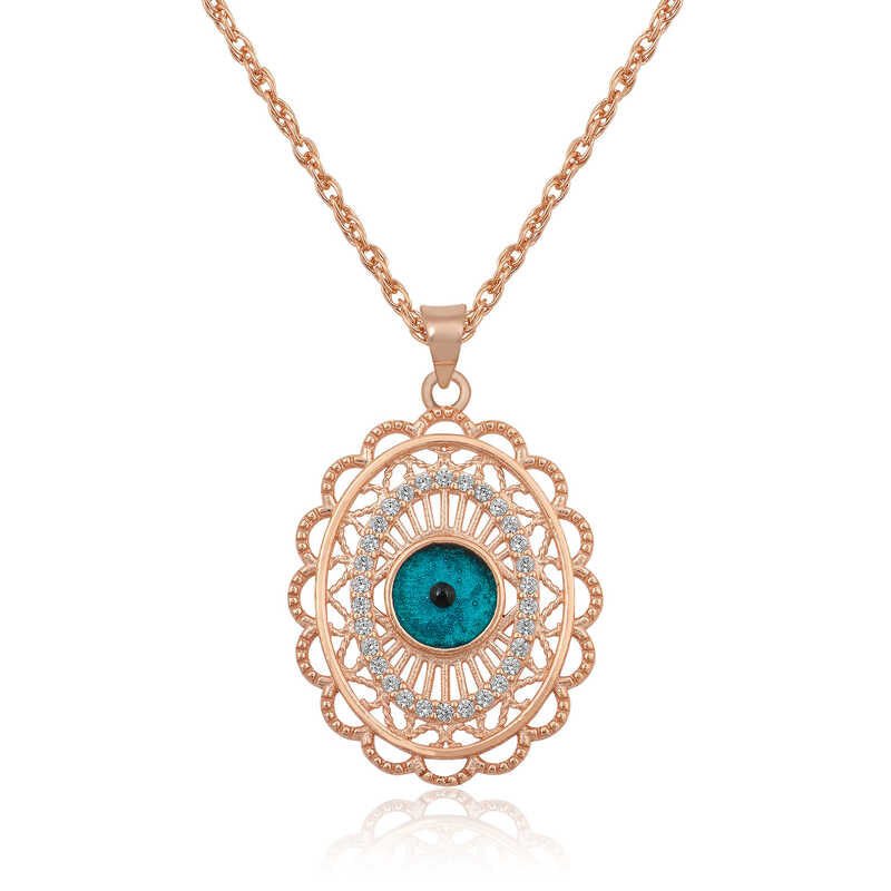 Silver Rose Oval Evil Eye Women's Necklace