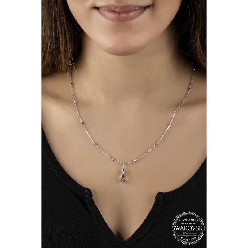 Swarovski Crystal Stone Amethyst Ball Chain Silver Women's Necklace