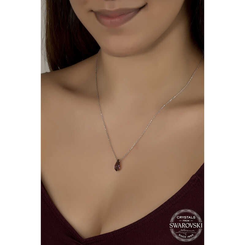 Swarovski Crystal Stone Amethyst Silver Women's Necklace