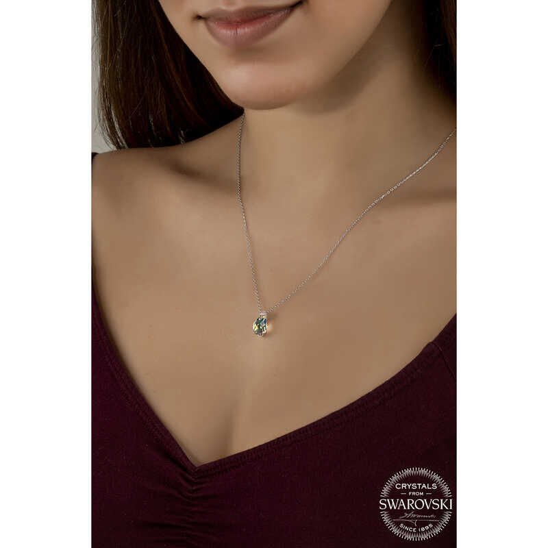 Swarovski Crystal Stone Drop Cut Silver Women's Necklace