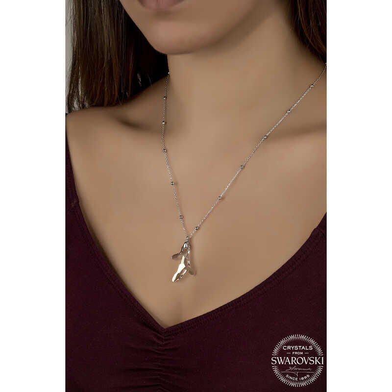 Swarovski Crystal Stone Ball Chain Coral Silver Women's Necklace