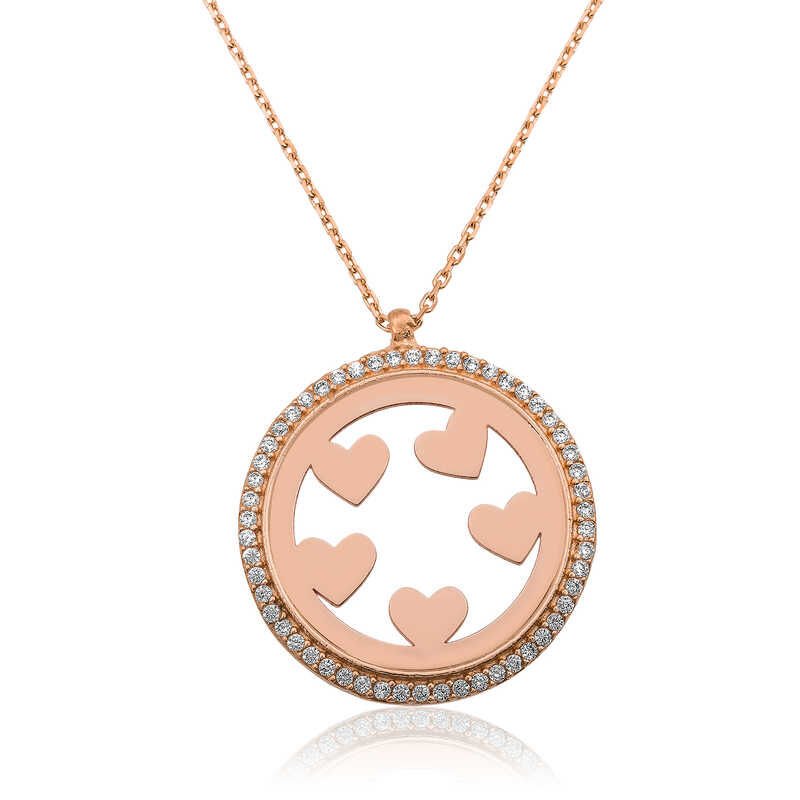 Silver Rose Heart Circle Women's Necklace