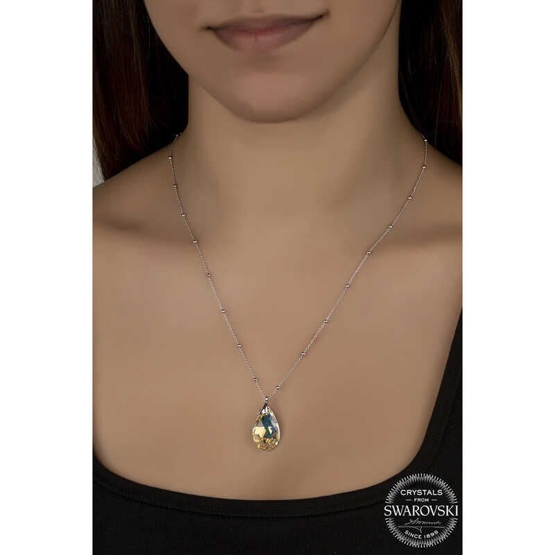 Swarovski Crystal Stone Ball Chain Drop Silver Women's Necklace