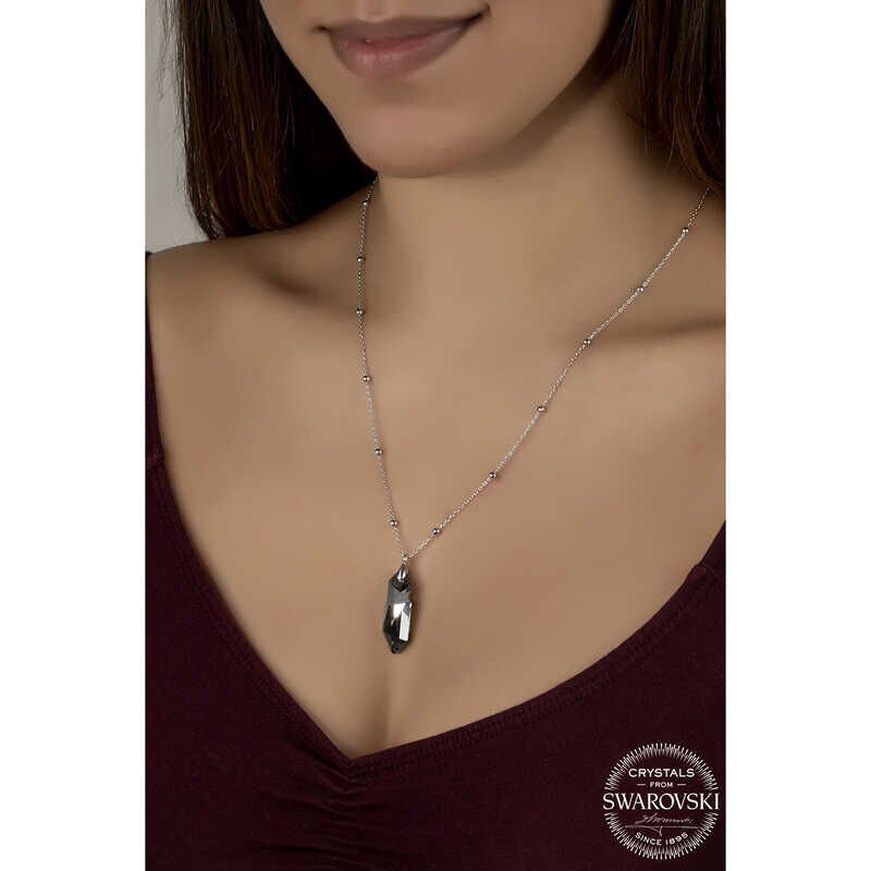 Swarovski Crystal Stone Ball Chain Silver Women's Necklace