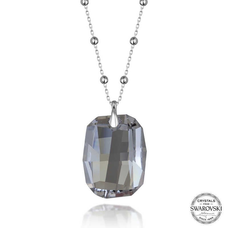 Swarovski Crystal Stone Ball Chain Baguette Silver Women's Necklace