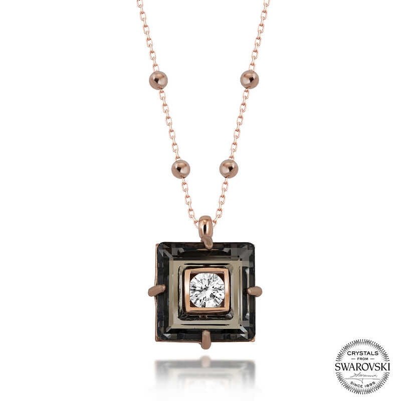 Swarovski Crystal Stone Rose Ball Chain Black Diamond Silver Women's Necklace
