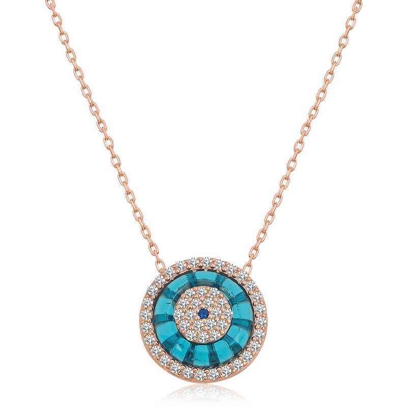 Silver Rose Glass Eye Evil Eye Women's Necklace
