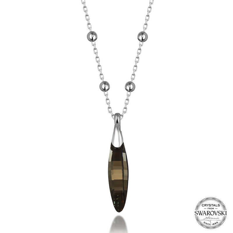 Swarovski Crystal Stone Ball Chain Bar Silver Women's Necklace