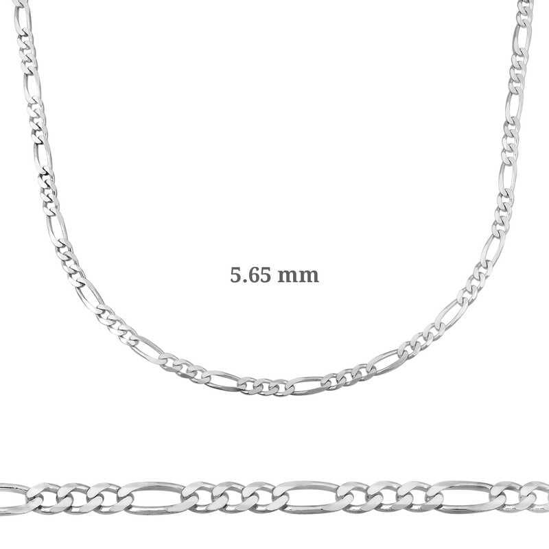 5.65 mm Silver Figaro Chain - 160 micron
