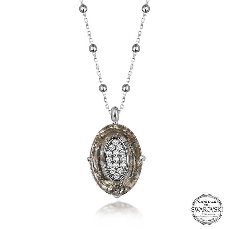 Collar de plata ovalada con cadena de bolas y piedras de cristal de Swarovski para mujer