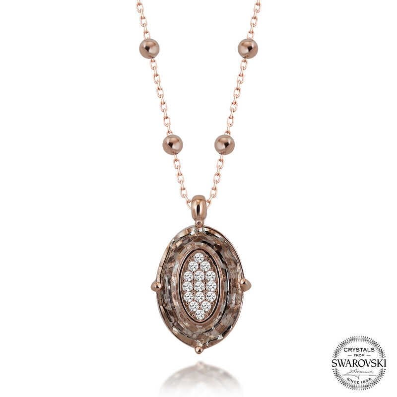 Swarovski Crystal Stone Rose Ball Chain Oval Silver Women's Necklace