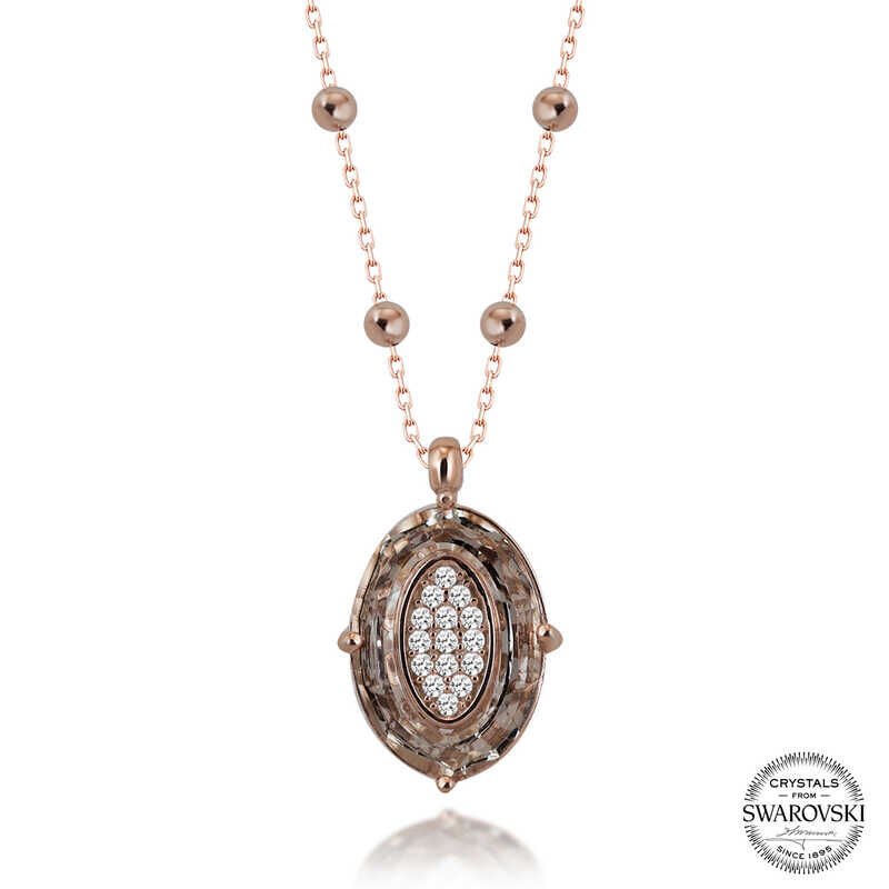 Swarovski Crystal Stone Rose Ball Chain Oval Silver Women's Necklace