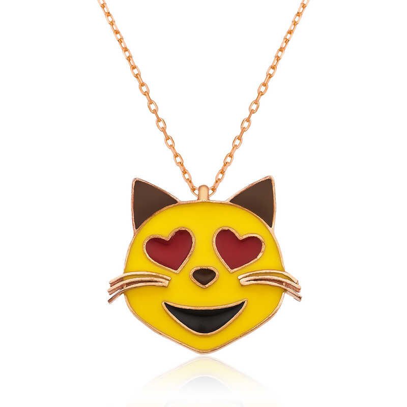 Silver Heart-Eyed Cat Emoji Women's Necklace