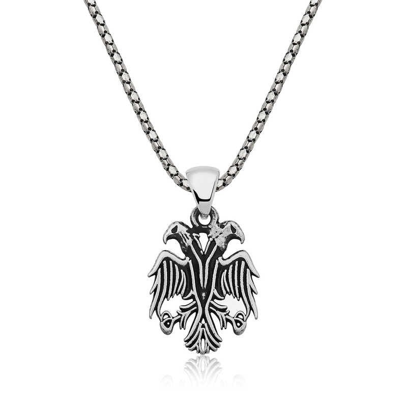Silver Double Headed Eagle Men's Necklace