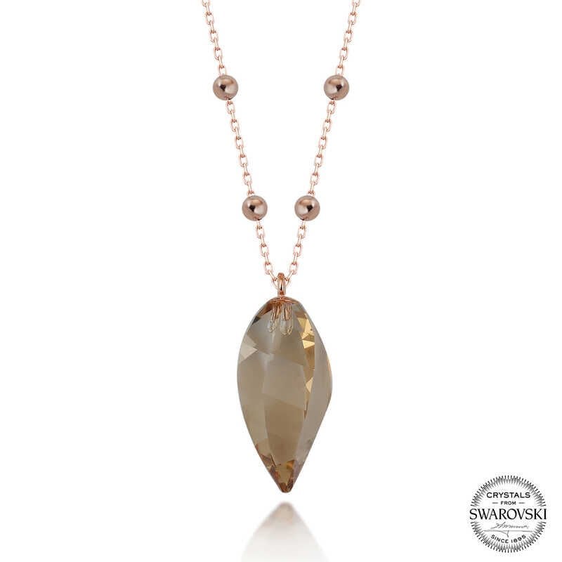 Swarovski Crystal Stone Rose Ball Chain Silver Women's Necklace