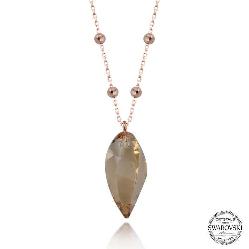 Swarovski Crystal Stone Rose Ball Chain Silver Women's Necklace