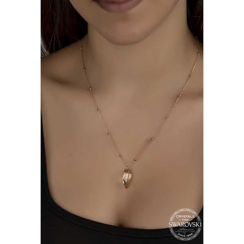 Swarovski Crystal Stone Rose Ball Chain Silver Women's Necklace