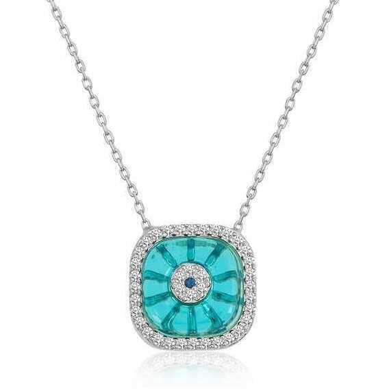 Silver Rhodium Square Glass Eye Evil Eye Women's Necklace